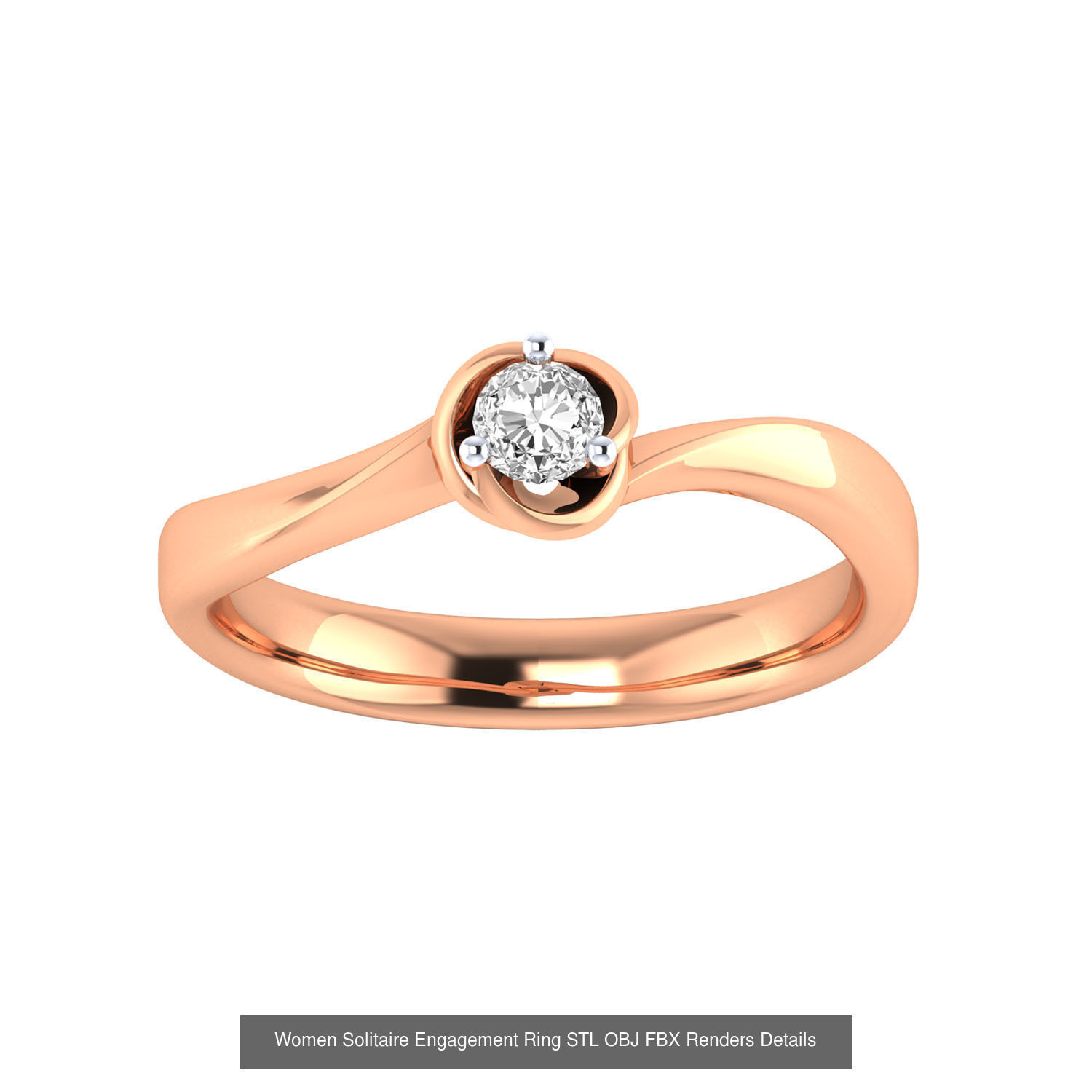 42 Solitaire Engagement Ring STL OBJ Renders Details Collection _21