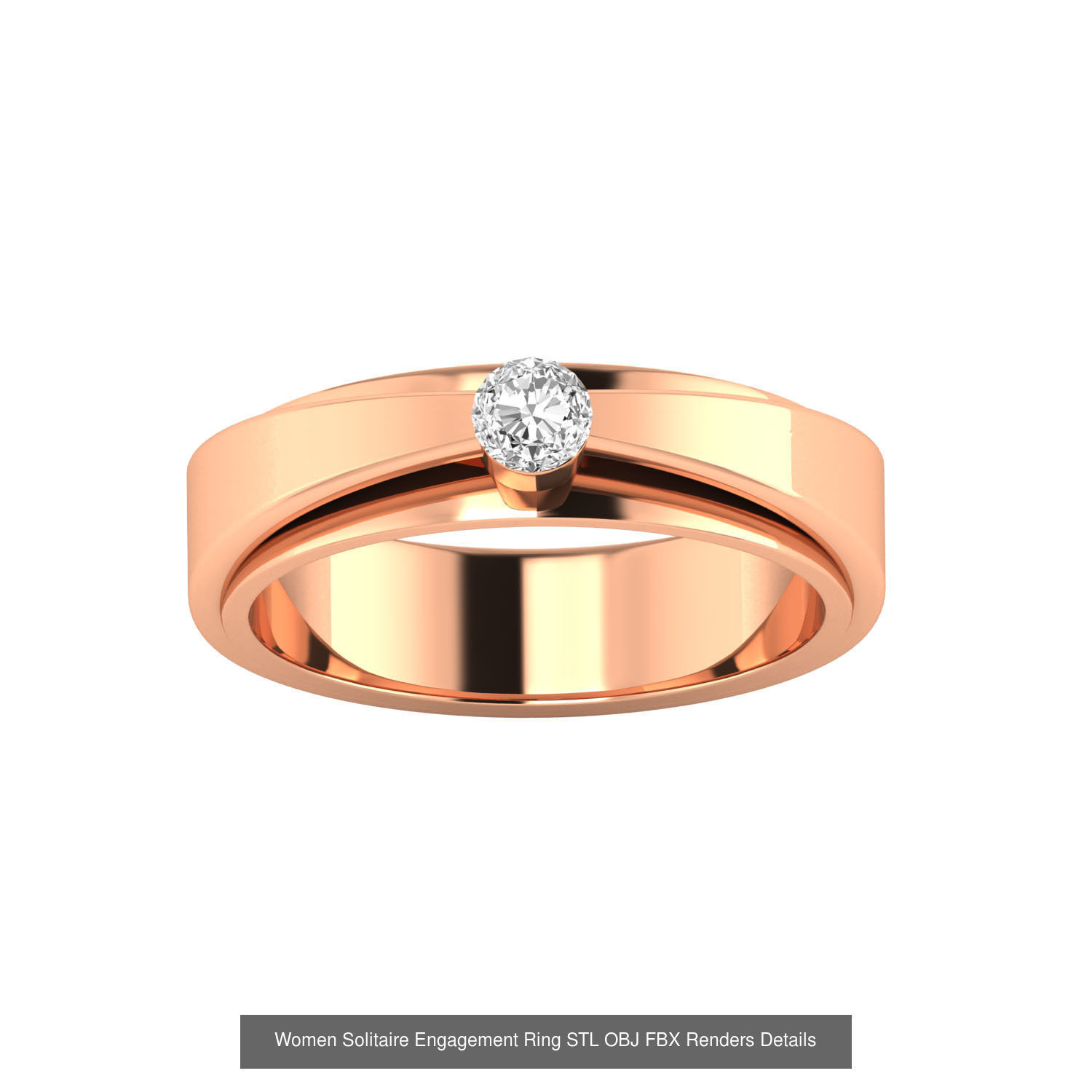 42 Solitaire Engagement Ring STL OBJ Renders Details Collection _23