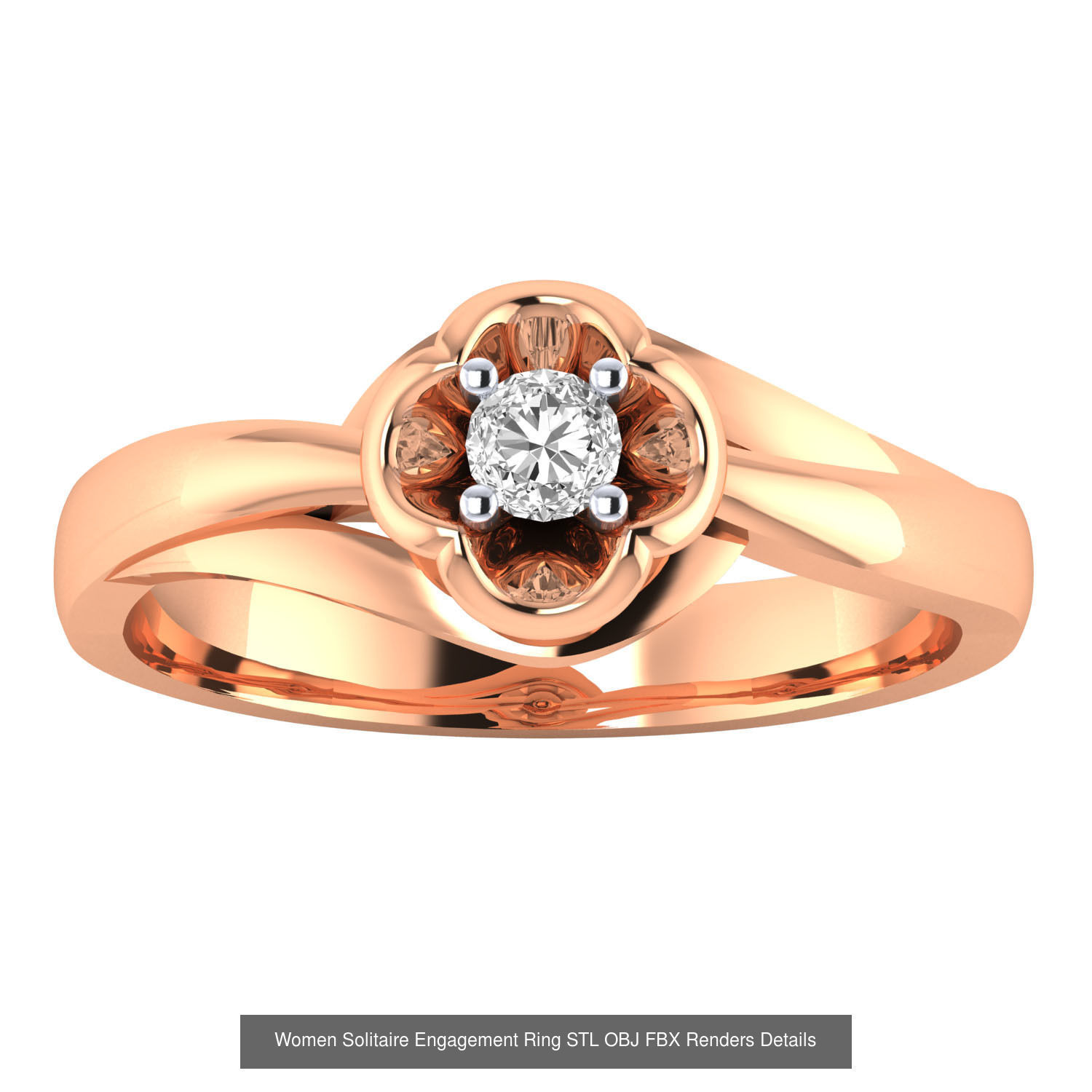 42 Solitaire Engagement Ring STL OBJ Renders Details Collection _17