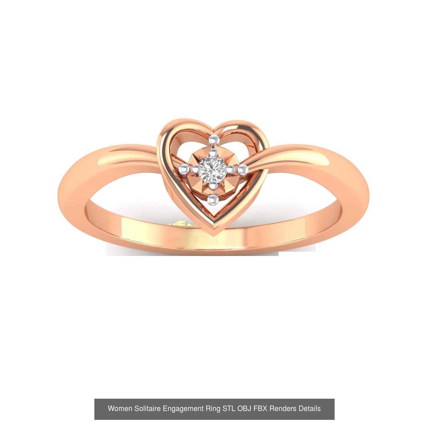 42 Solitaire Engagement Ring STL OBJ Renders Details Collection _29
