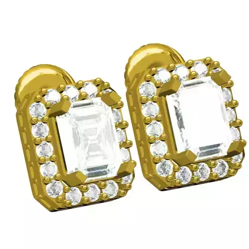 Emerald Shape Halo Earring 3D print model