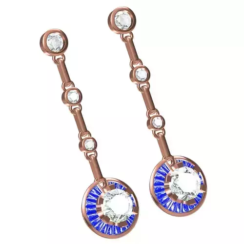 Diamond and Blue Sapphire Baguette Long Earring