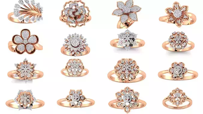 43 Women Flower Ring STL OBJ FBX Renders Details Collection