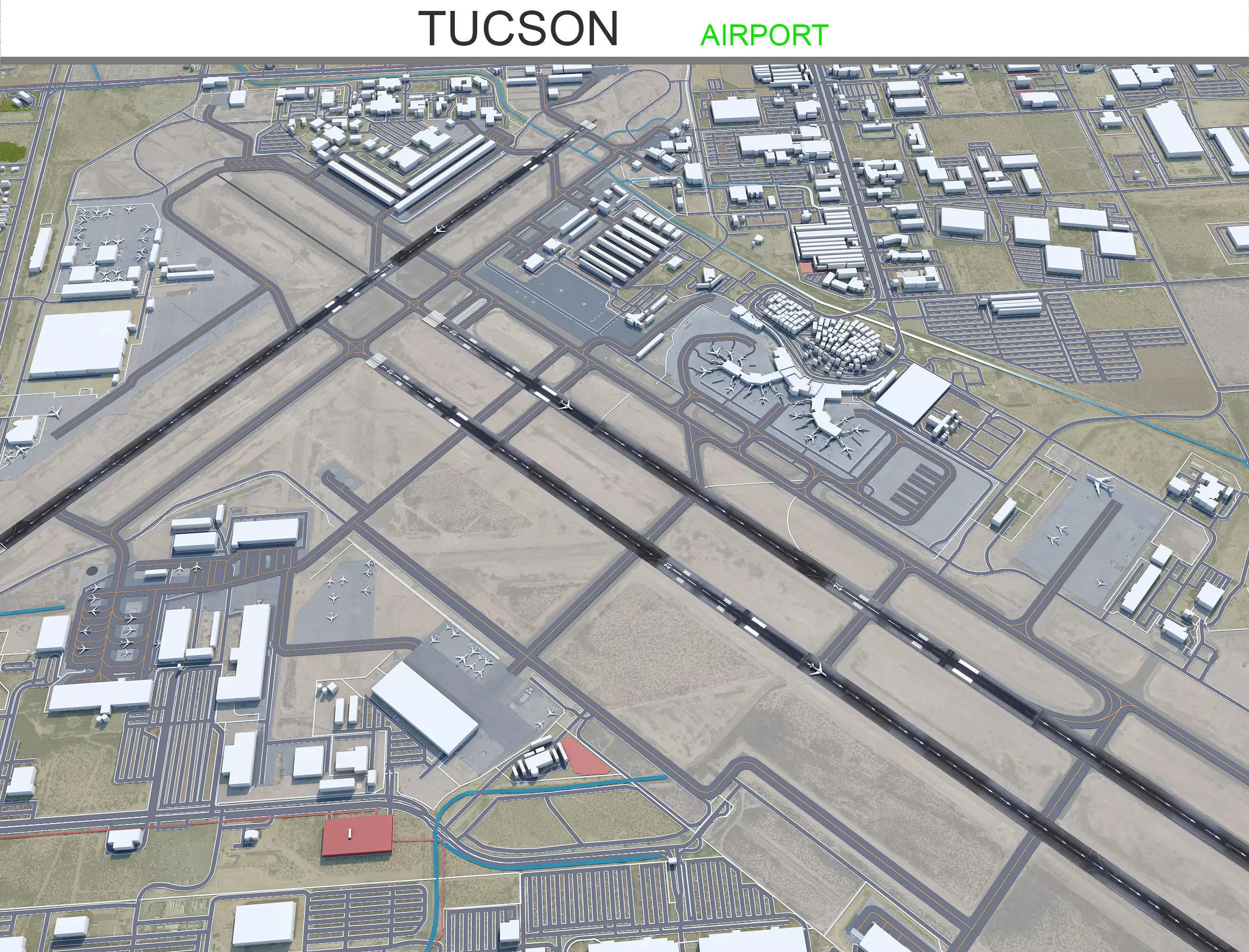 Tucson Airport 10km Low-poly 3D model