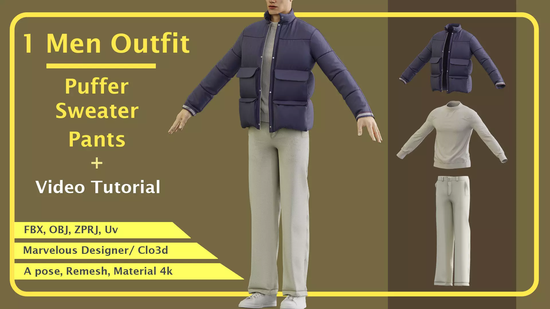 1 Set of 3 Garments for Men with Marvelous Designer 3D model | CGTrader