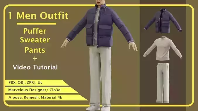 1 Set of 3 Garments for Men with Marvelous Designer