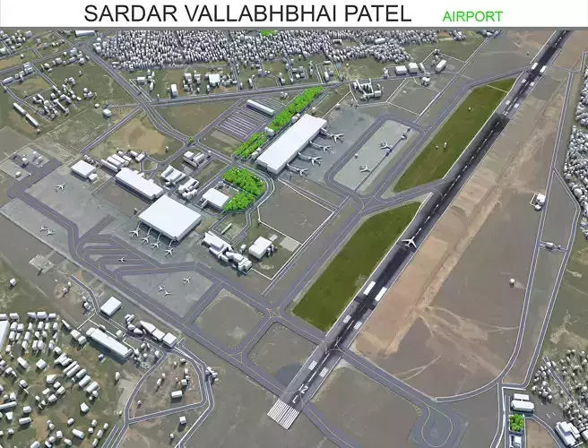 Sardar Vallabhbhai Patel International Airport Ahmedabad 10km Low-poly 3D model