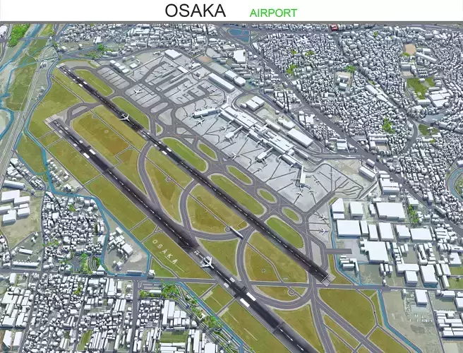 Osaka Airport 10km Low-poly 3D model
