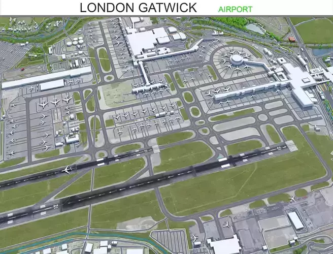 London Gatwick Airport 10km Low-poly 3D model