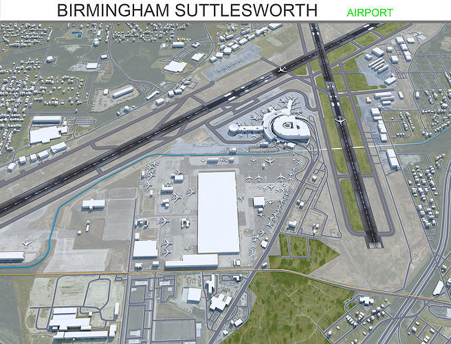 Birmingham Suttlesworth Airport 10km Low-poly 3D model