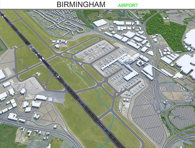 Birmingham Airport UK 10km Low-poly 3D model