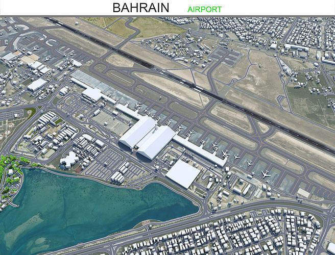 Bahrain Airport 10km Low-poly 3D model