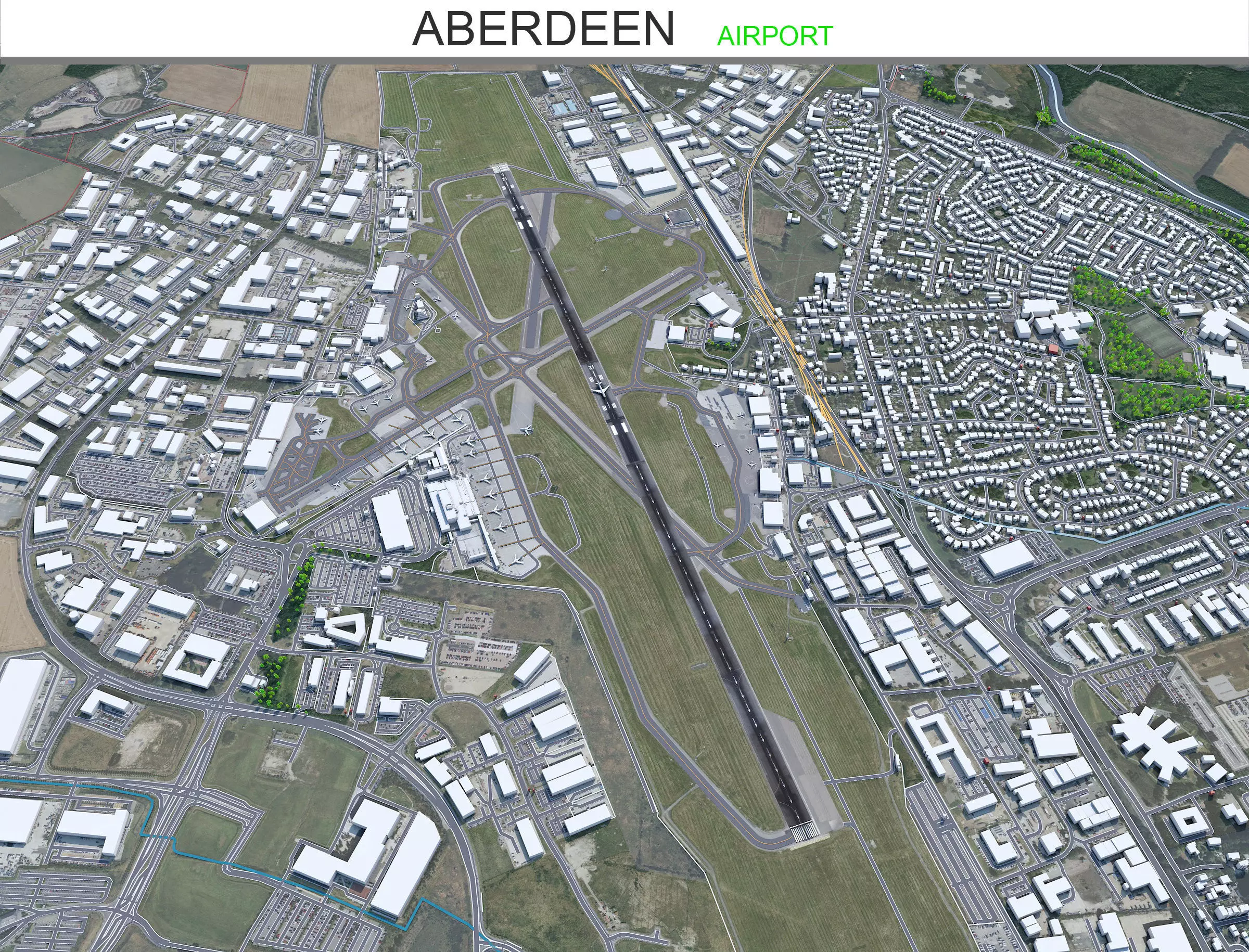Aberdeen Airport 10km Low-poly 3D model