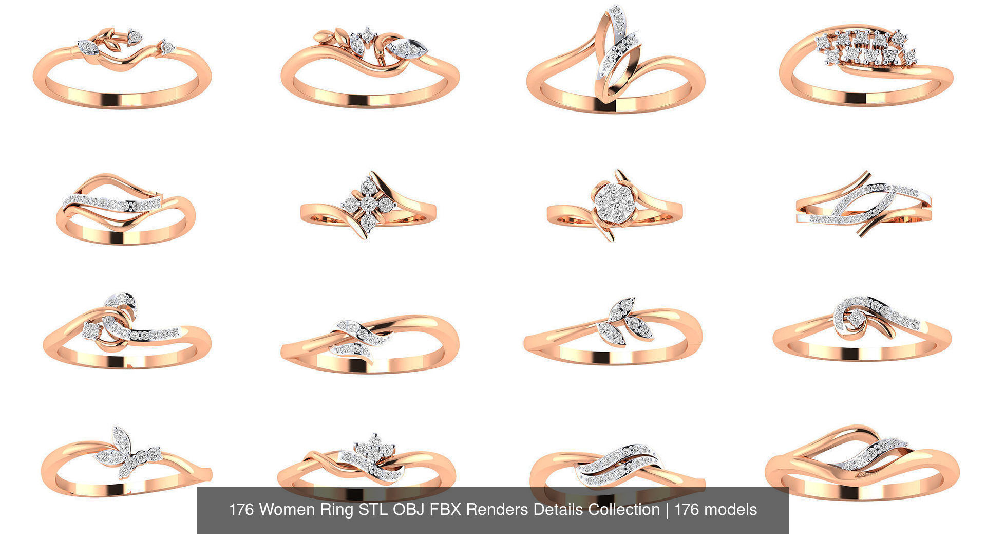 176 Women Ring STL OBJ FBX Renders Details Collection _6