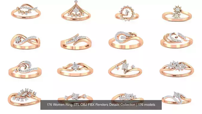 176 Women Ring STL OBJ FBX Renders Details Collection 