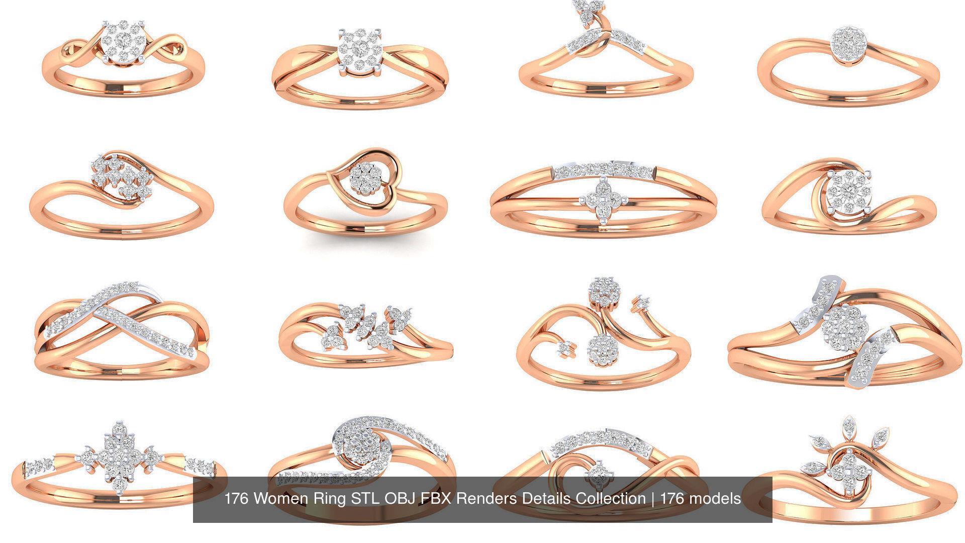 176 Women Ring STL OBJ FBX Renders Details Collection _14