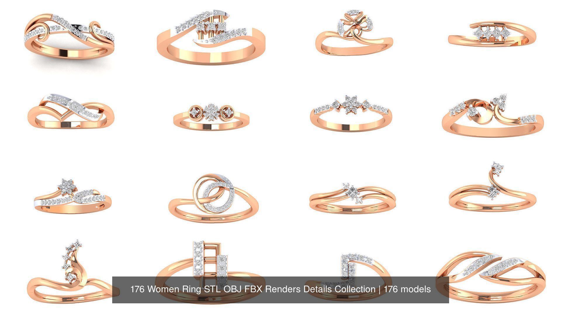 176 Women Ring STL OBJ FBX Renders Details Collection _10