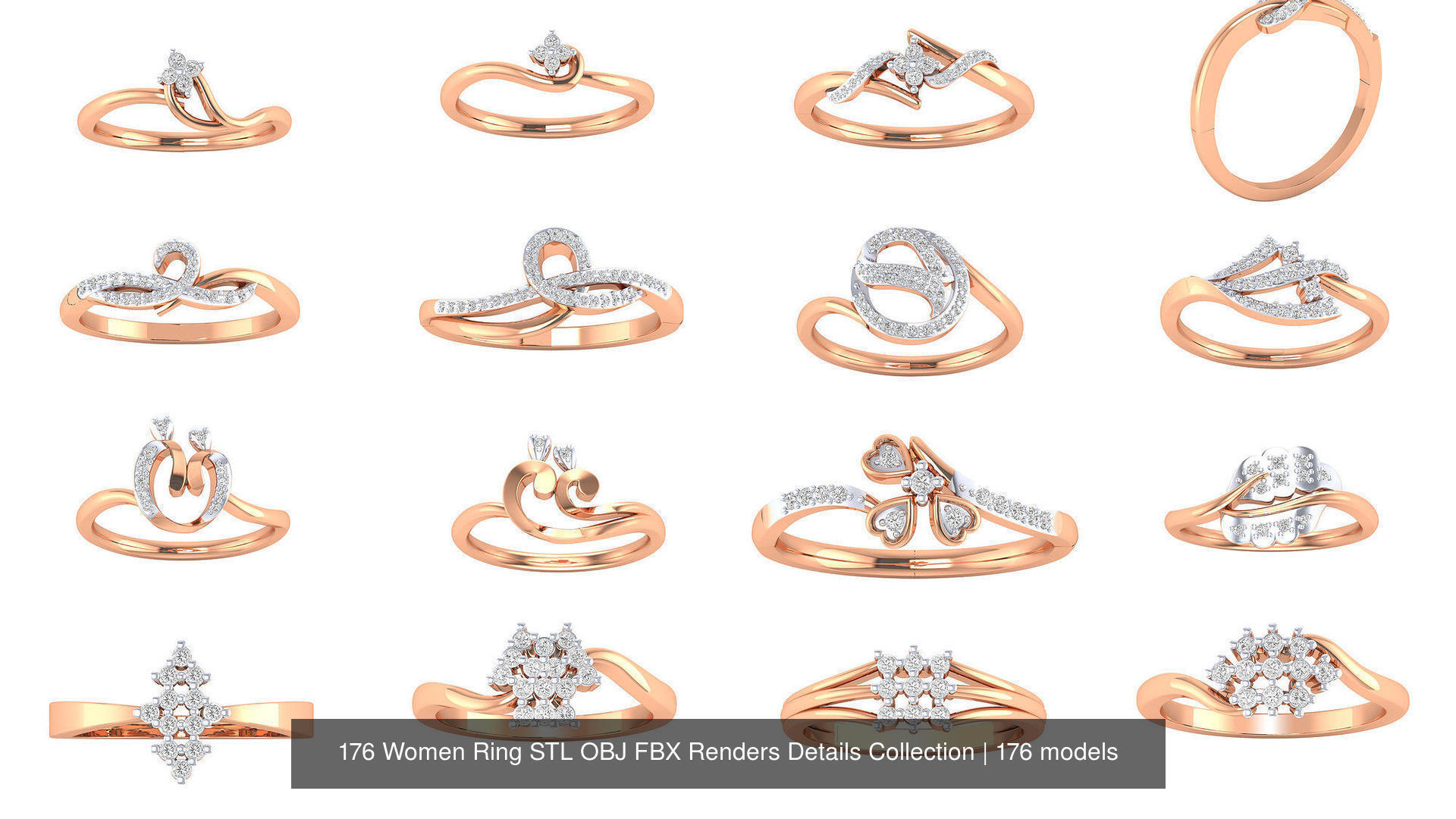176 Women Ring STL OBJ FBX Renders Details Collection _2