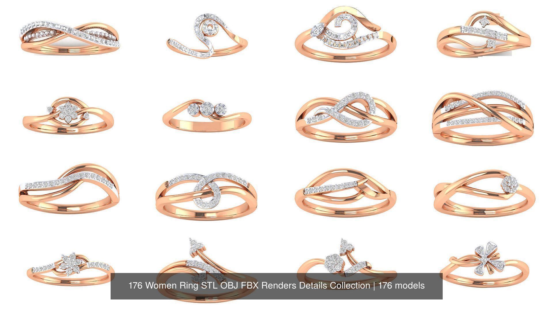 176 Women Ring STL OBJ FBX Renders Details Collection _16
