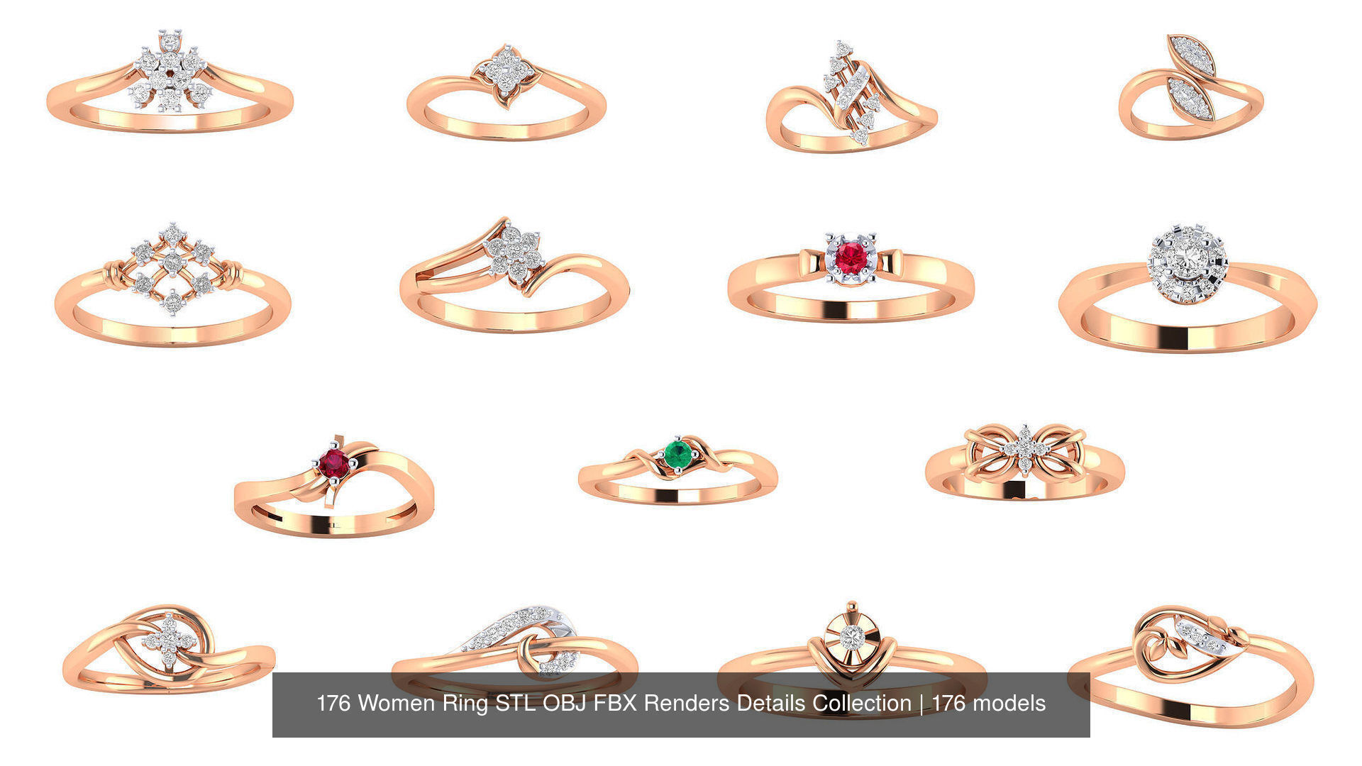 176 Women Ring STL OBJ FBX Renders Details Collection _4