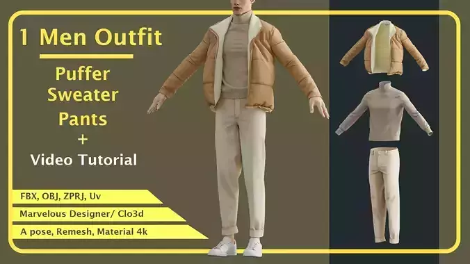 1 Set of 3 Garments for Men with Marvelous Designer