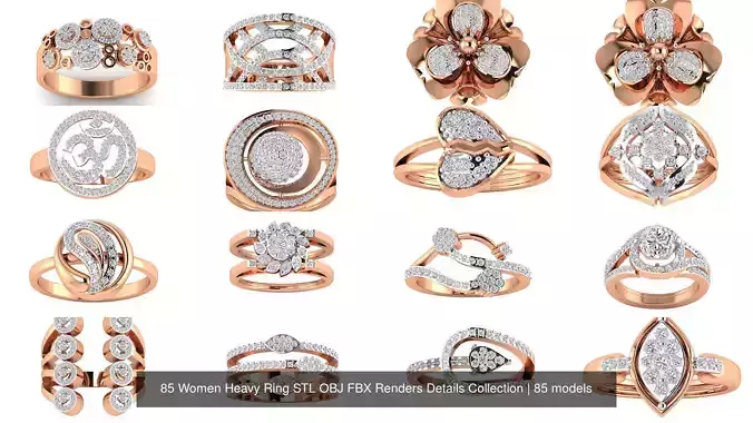 85 Women Heavy Ring STL OBJ FBX Renders Details Collection