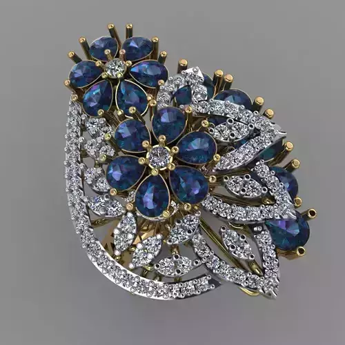 Flower of pear with Daimonds On Leaves Ring 3D print model