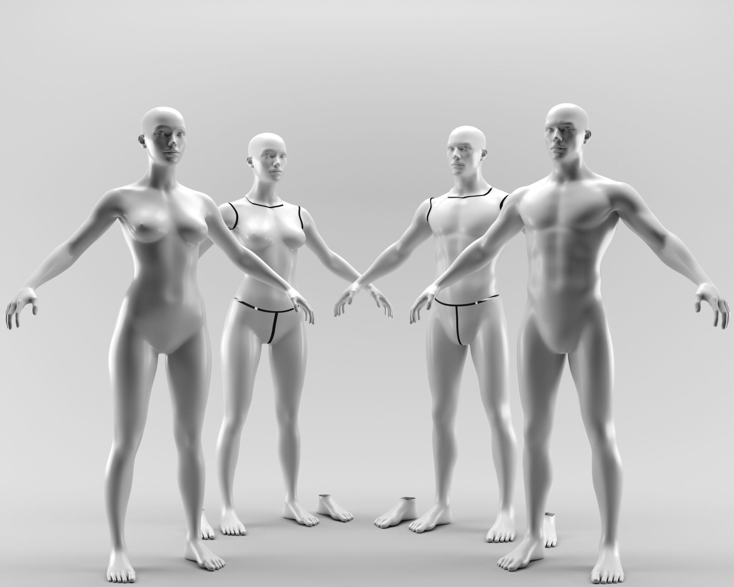 Procreate 3D Model - SUPER Body bundle - Male and Female Low-poly 3D model_1