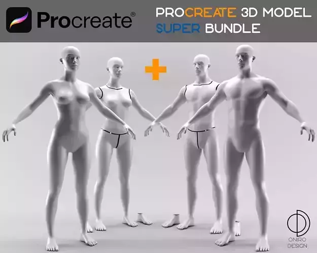 Procreate 3D Model - SUPER Body bundle - Male and Female