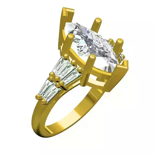 Marquise Solitaire with Baguette Engagement Ring