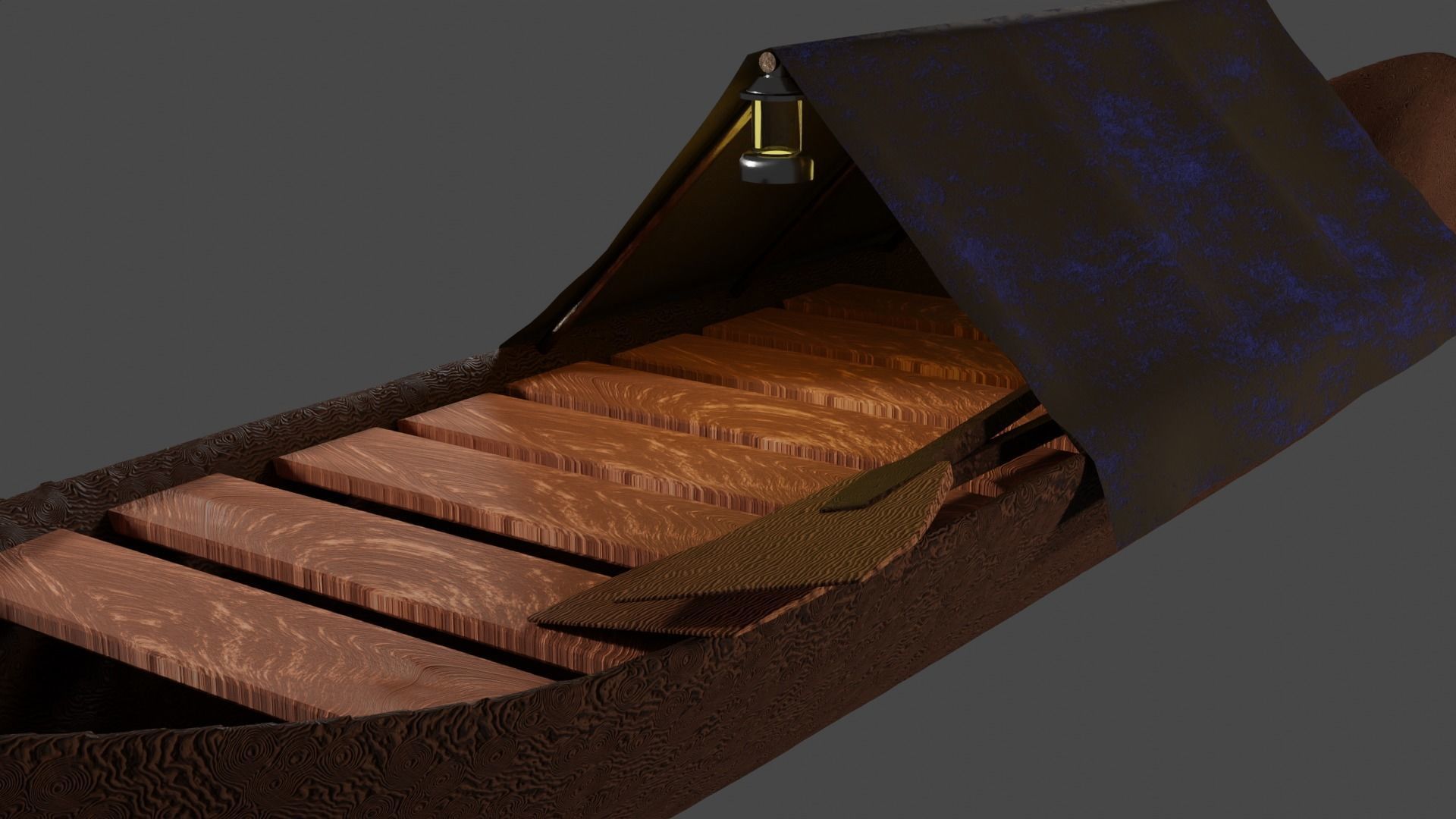 Wooden Old Canoe 3D model_3