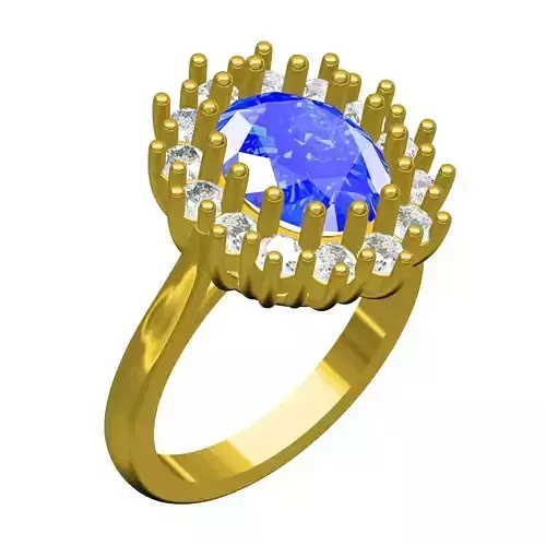 Blue Sapphire Oval Flower Ring