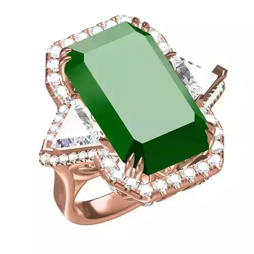 Fancy Emerald Art Deco Style Womens Ring