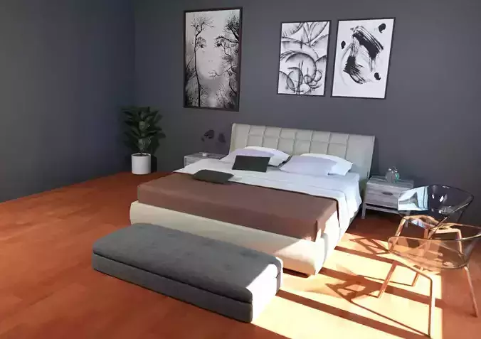 Realistic Bedroom Interior Scene Low-poly 3D model