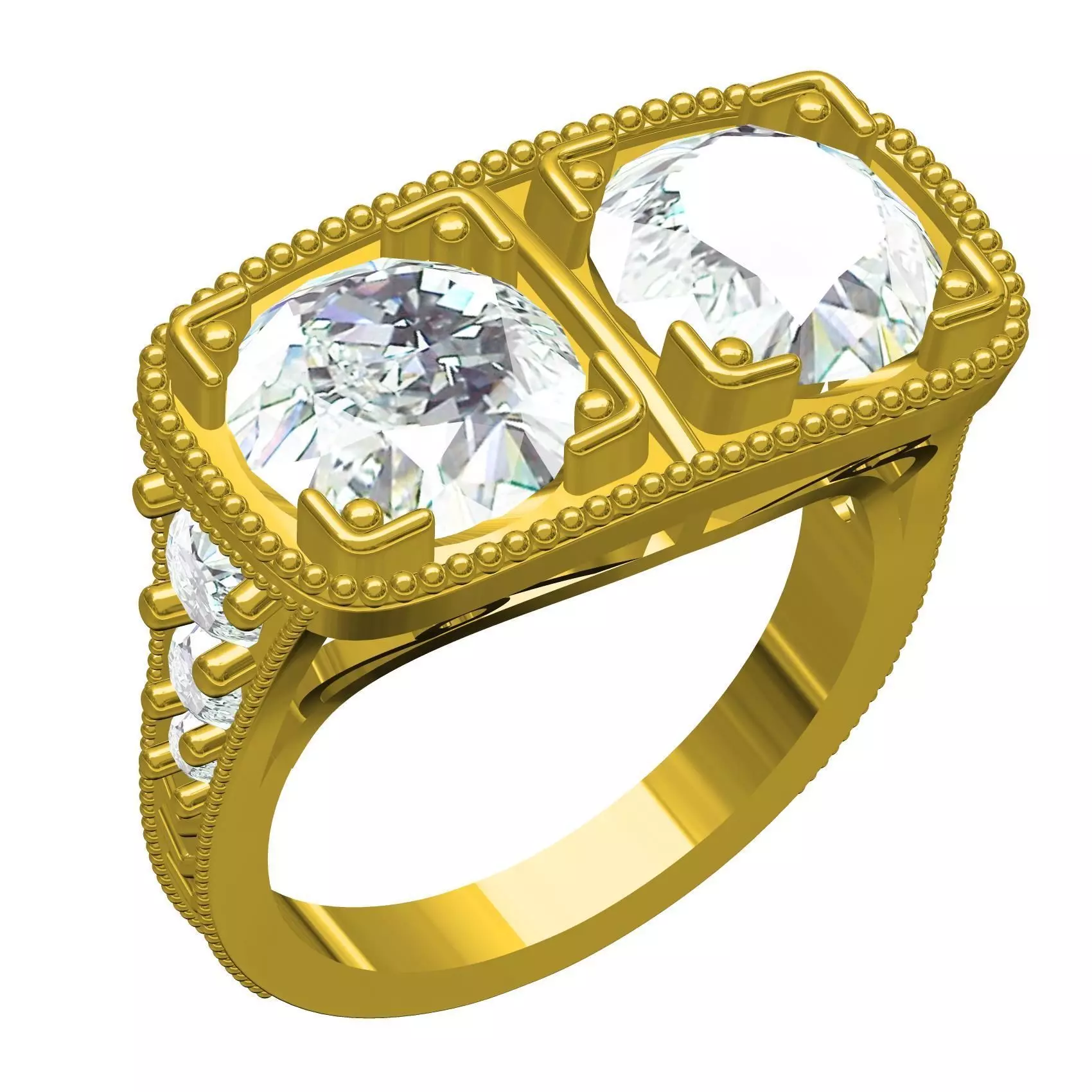 2 Round Stone Vintage Engagement Ring 3D print model_0
