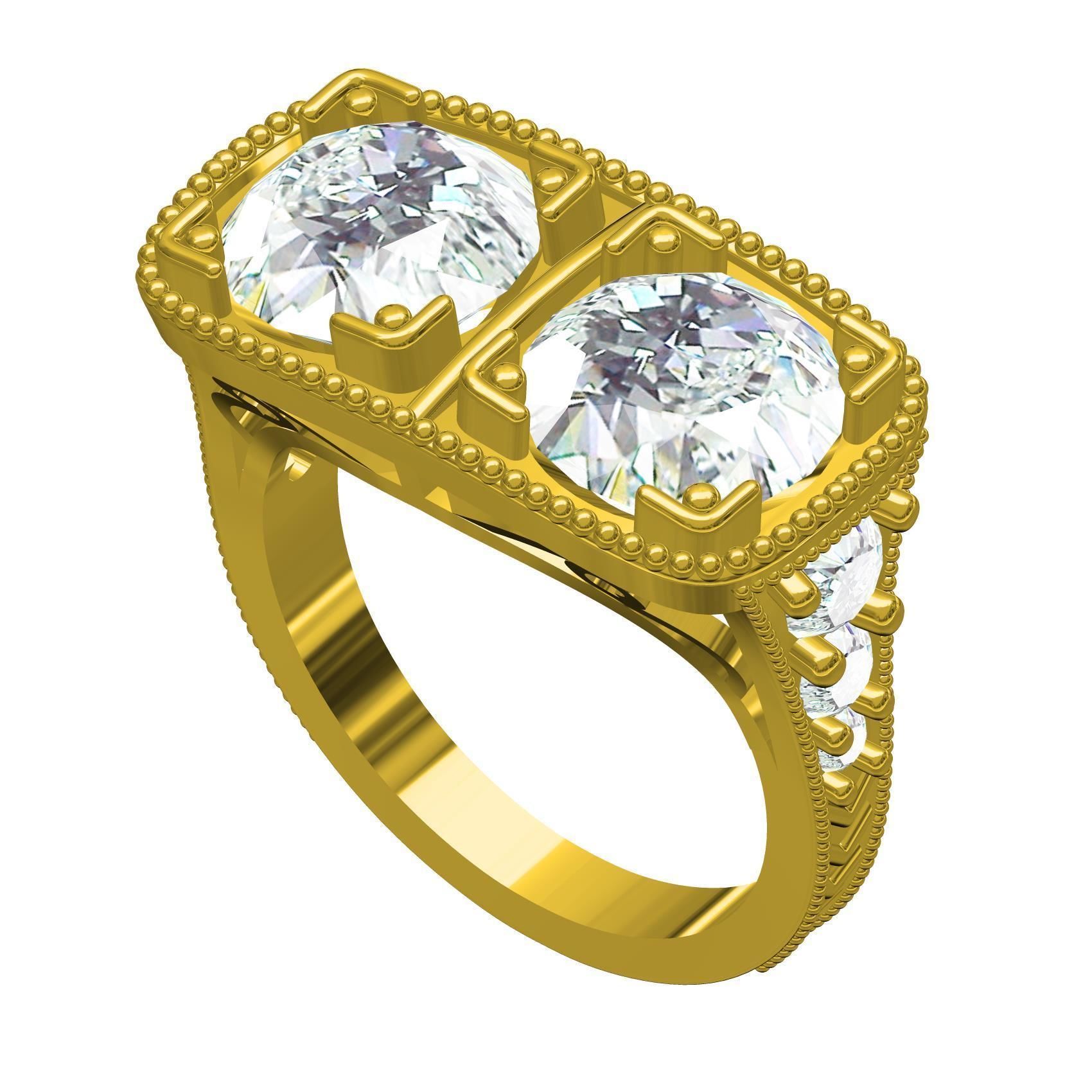 2 Round Stone Vintage Engagement Ring 3D print model_1