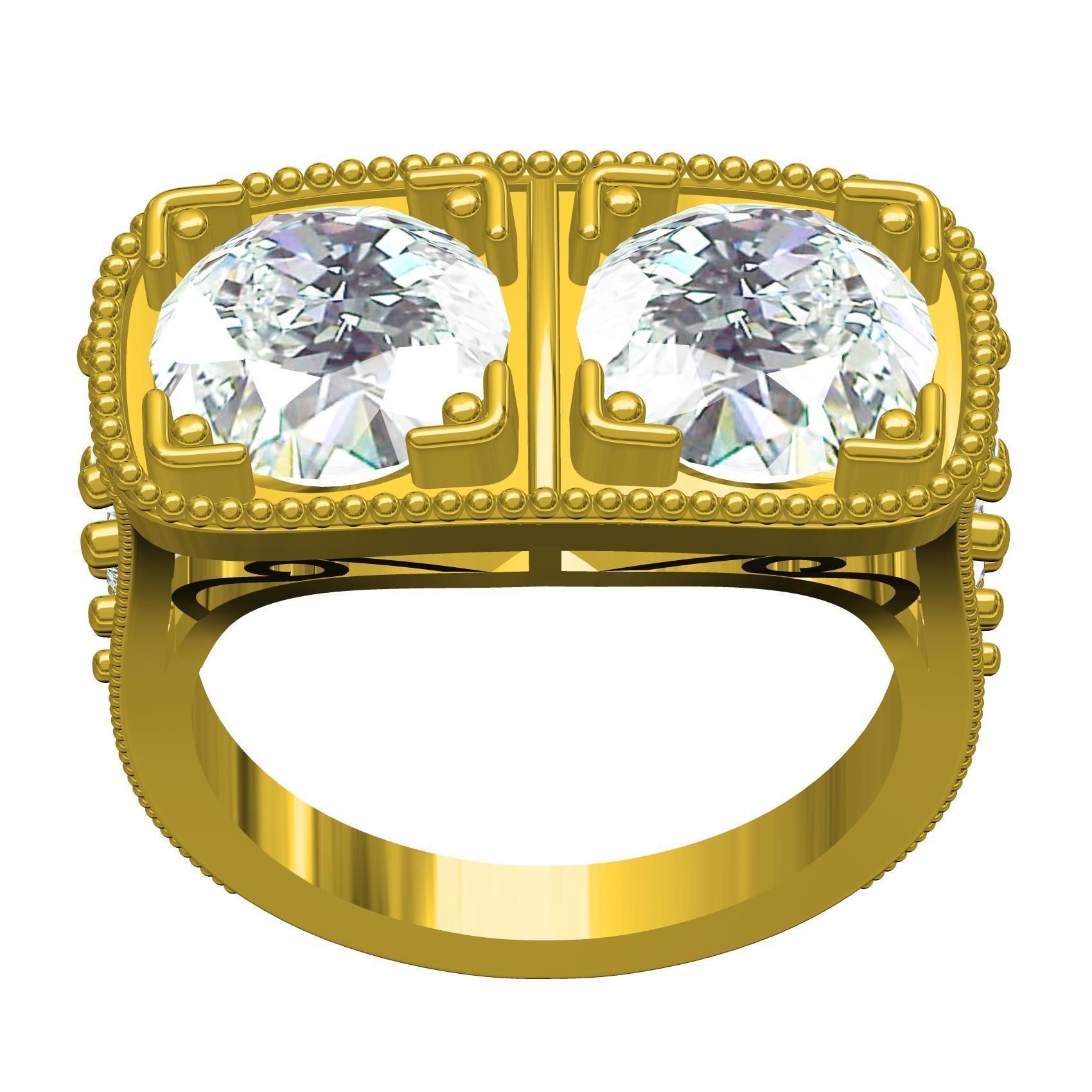 2 Round Stone Vintage Engagement Ring 3D print model_2