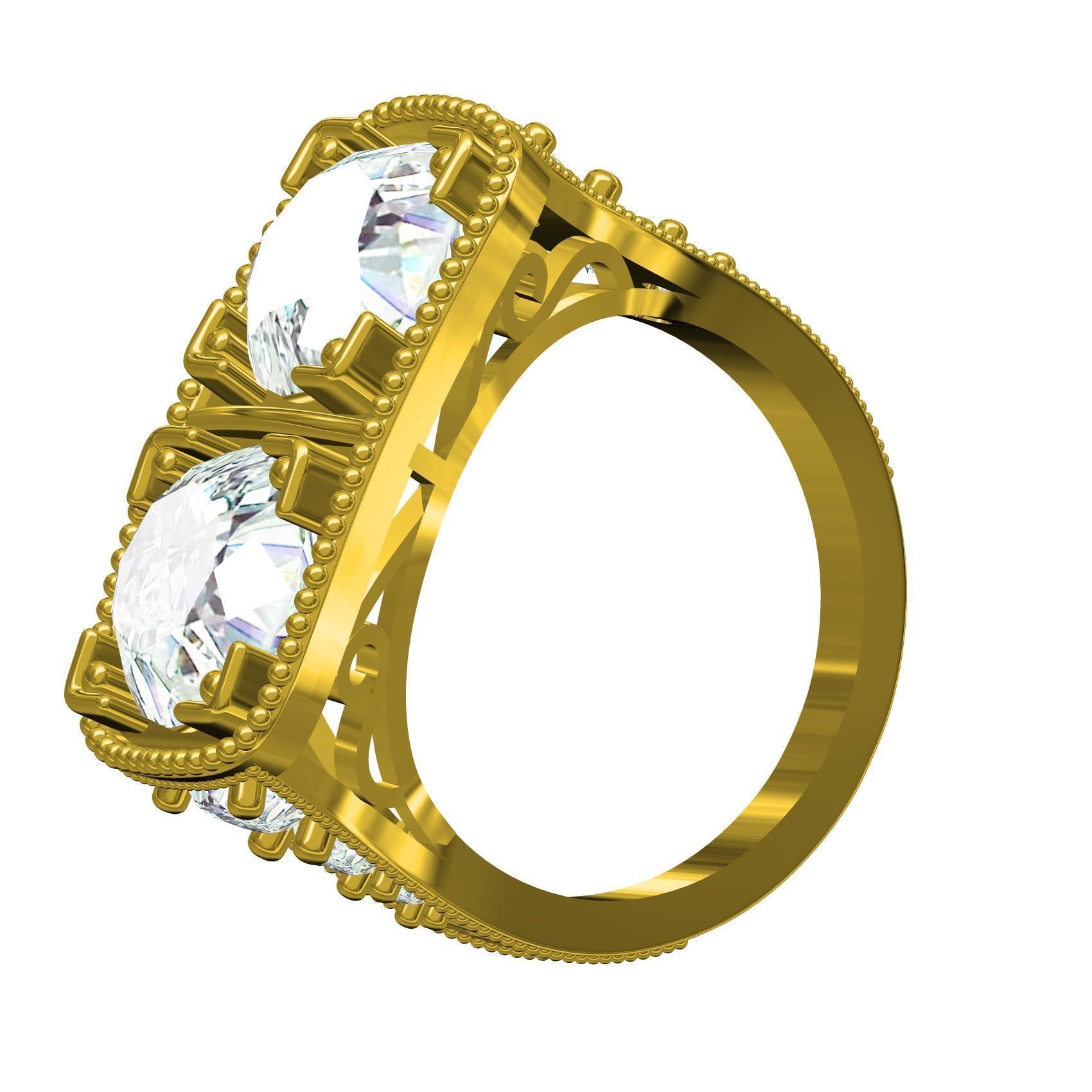 2 Round Stone Vintage Engagement Ring 3D print model_6
