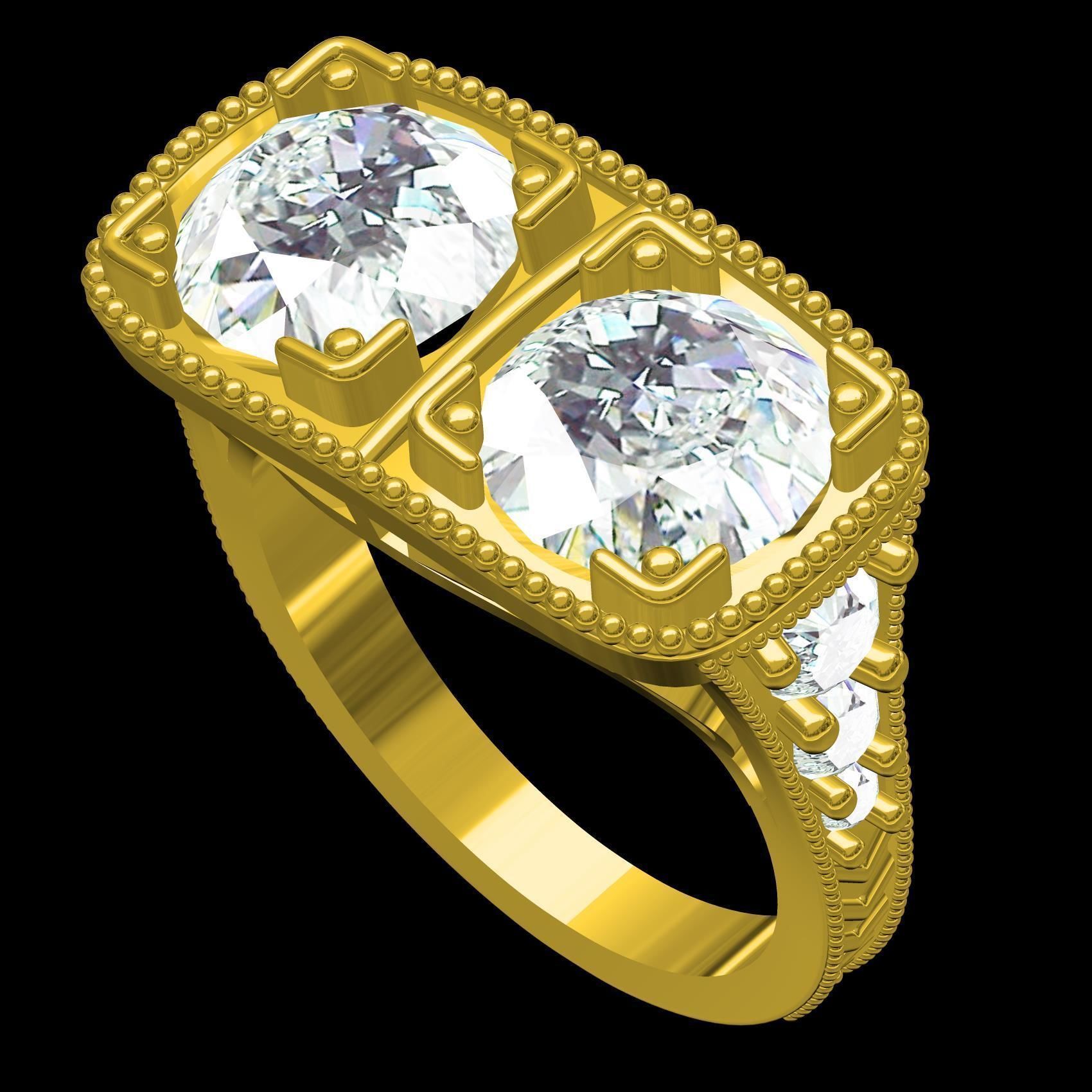 2 Round Stone Vintage Engagement Ring 3D print model_10