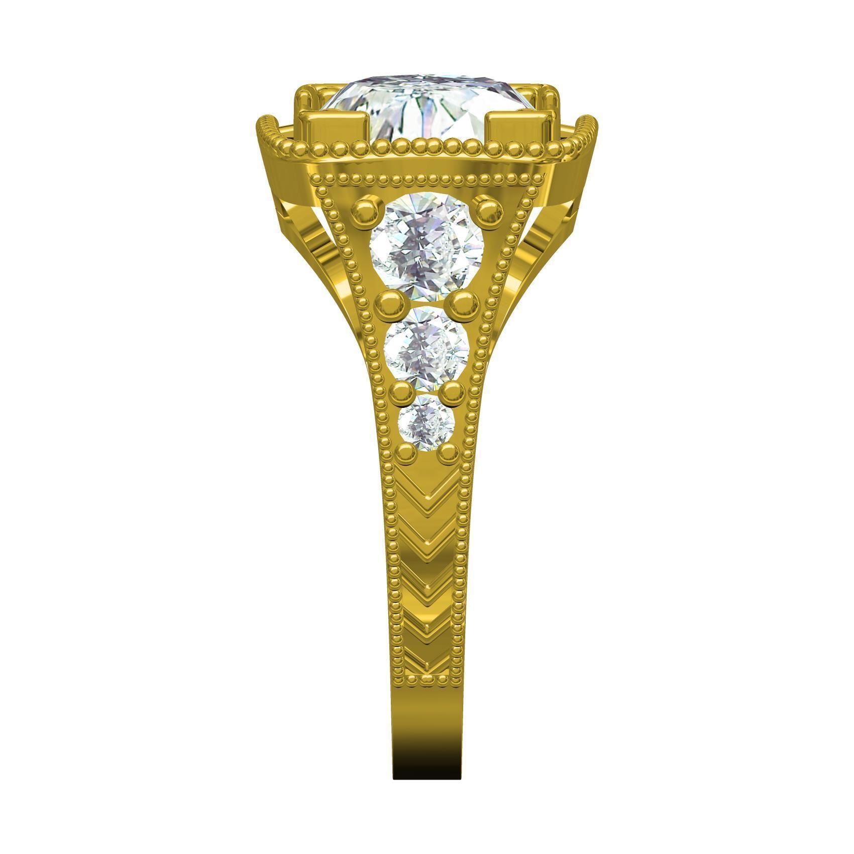 2 Round Stone Vintage Engagement Ring 3D print model_4