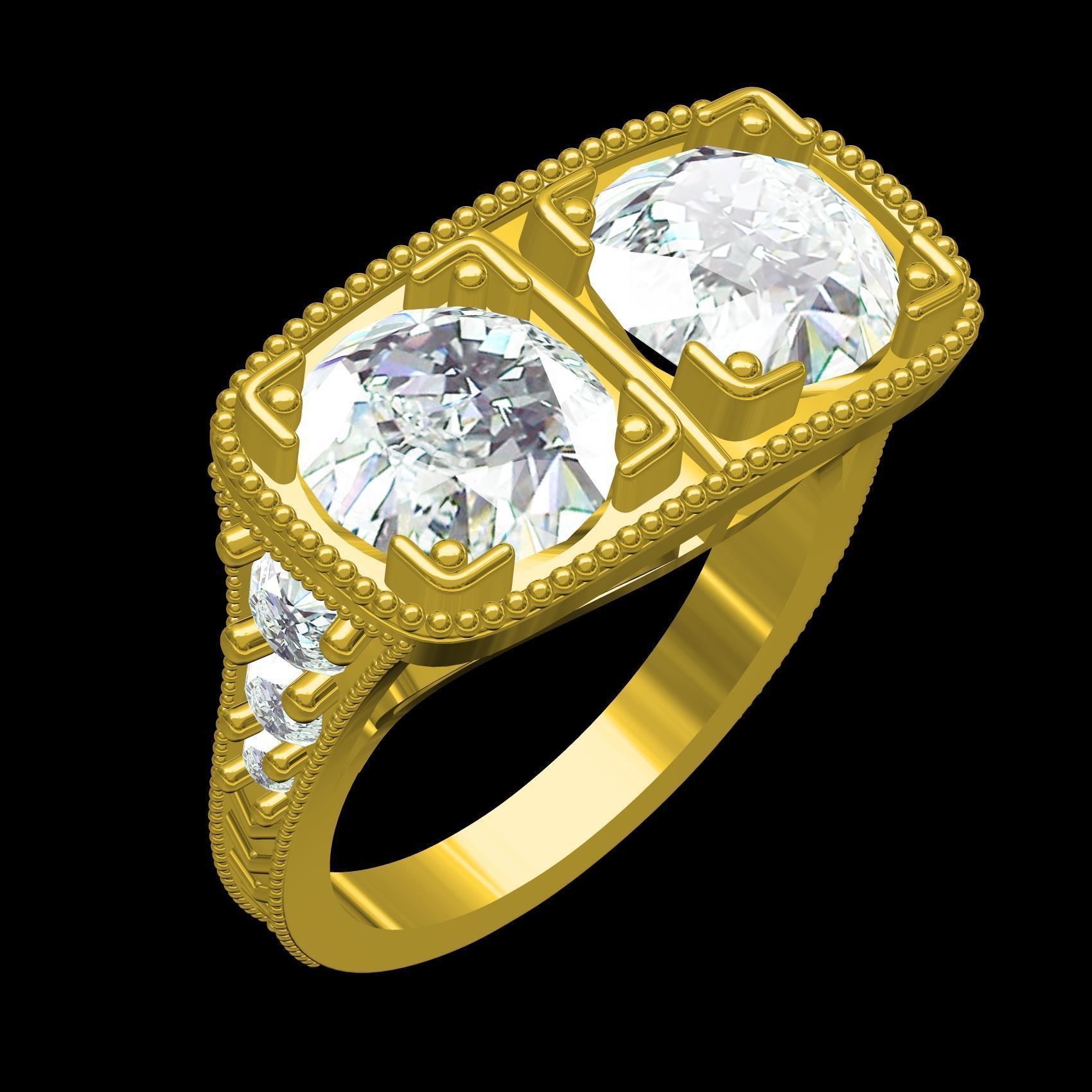 2 Round Stone Vintage Engagement Ring 3D print model_11