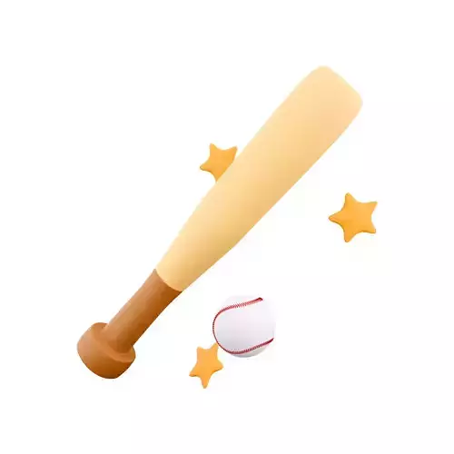3d baseball ball and bat with stars around the icon