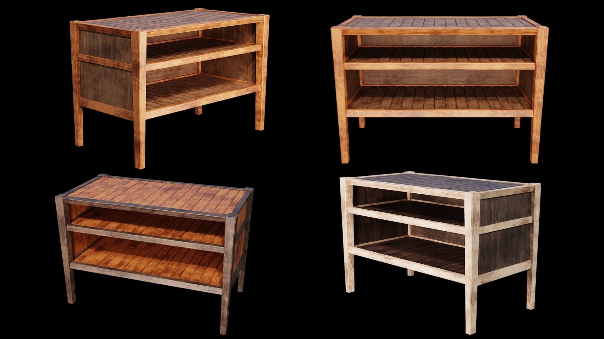 PBR WOOD FURNITURES - Collection 01  - 4K Textures Game Ready Low-poly 3D model_3