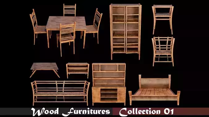 PBR WOOD FURNITURES - Collection 01  - 4K Textures Game Ready