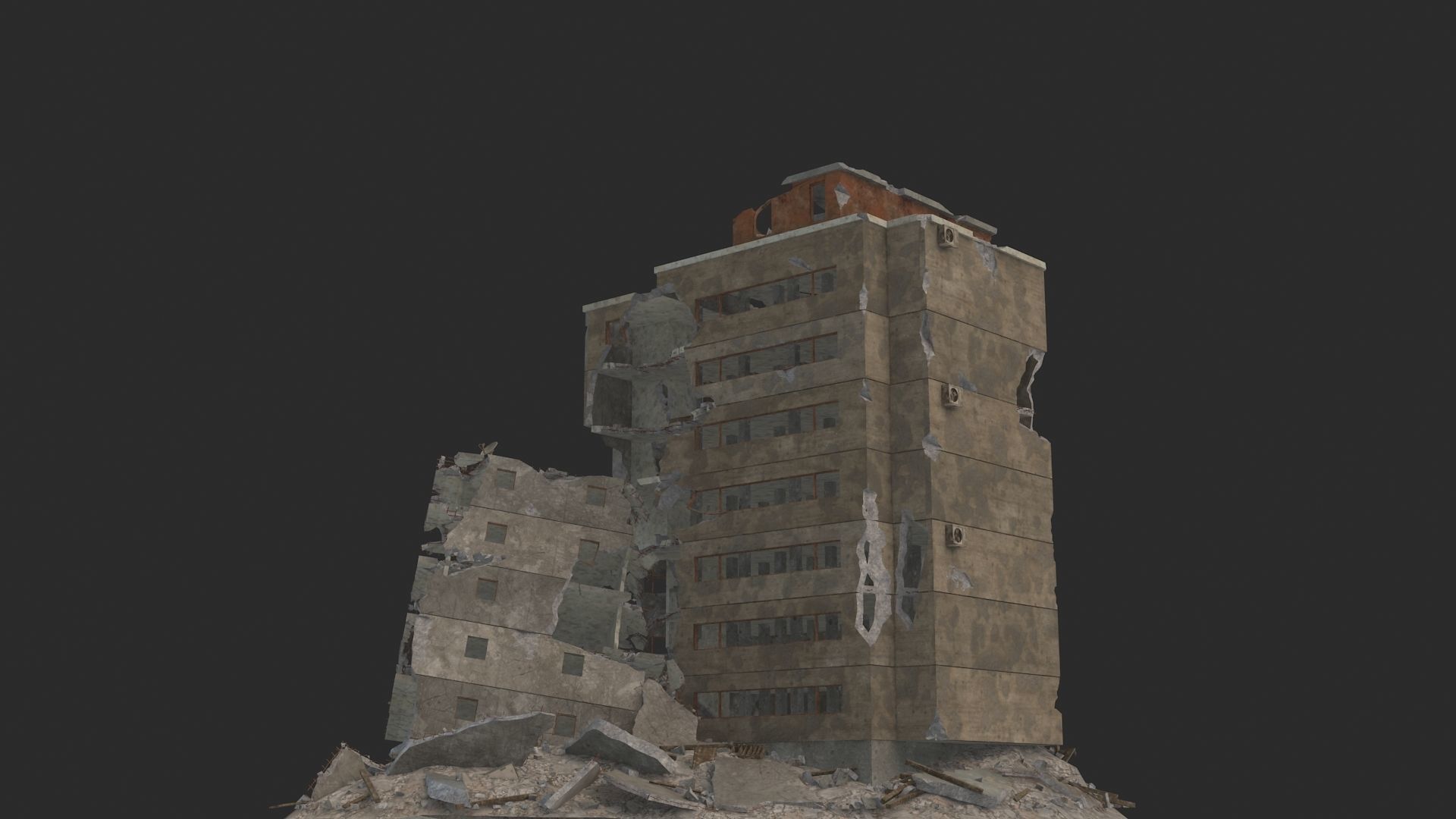 destroyed building  Low-poly 3D model_1