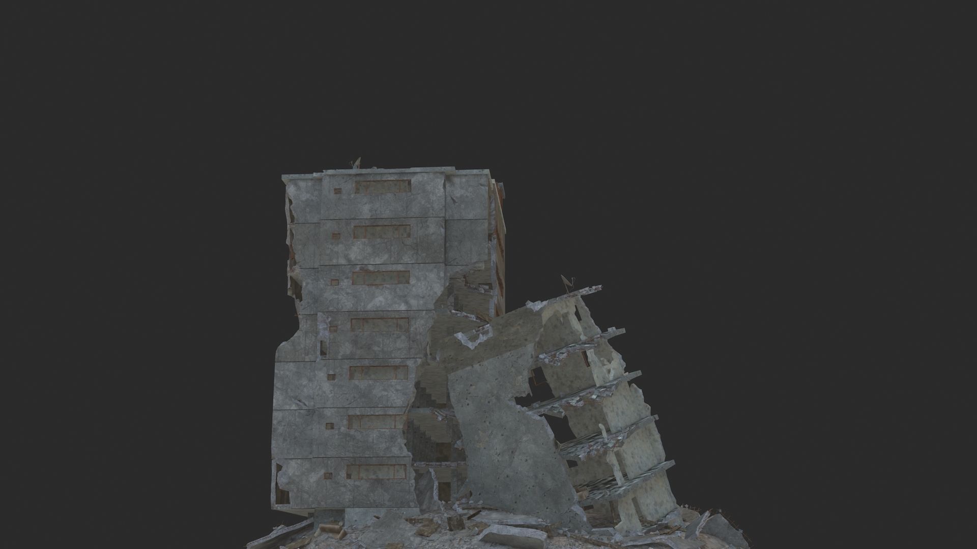 destroyed building  Low-poly 3D model_2