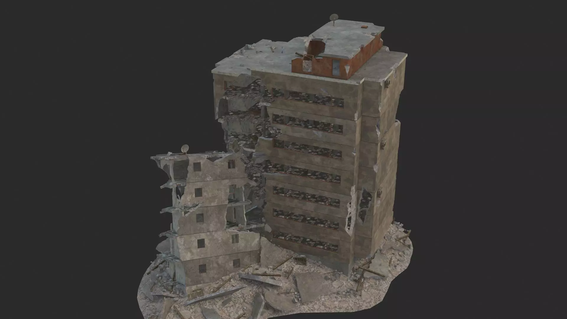 destroyed building  Low-poly 3D model_0