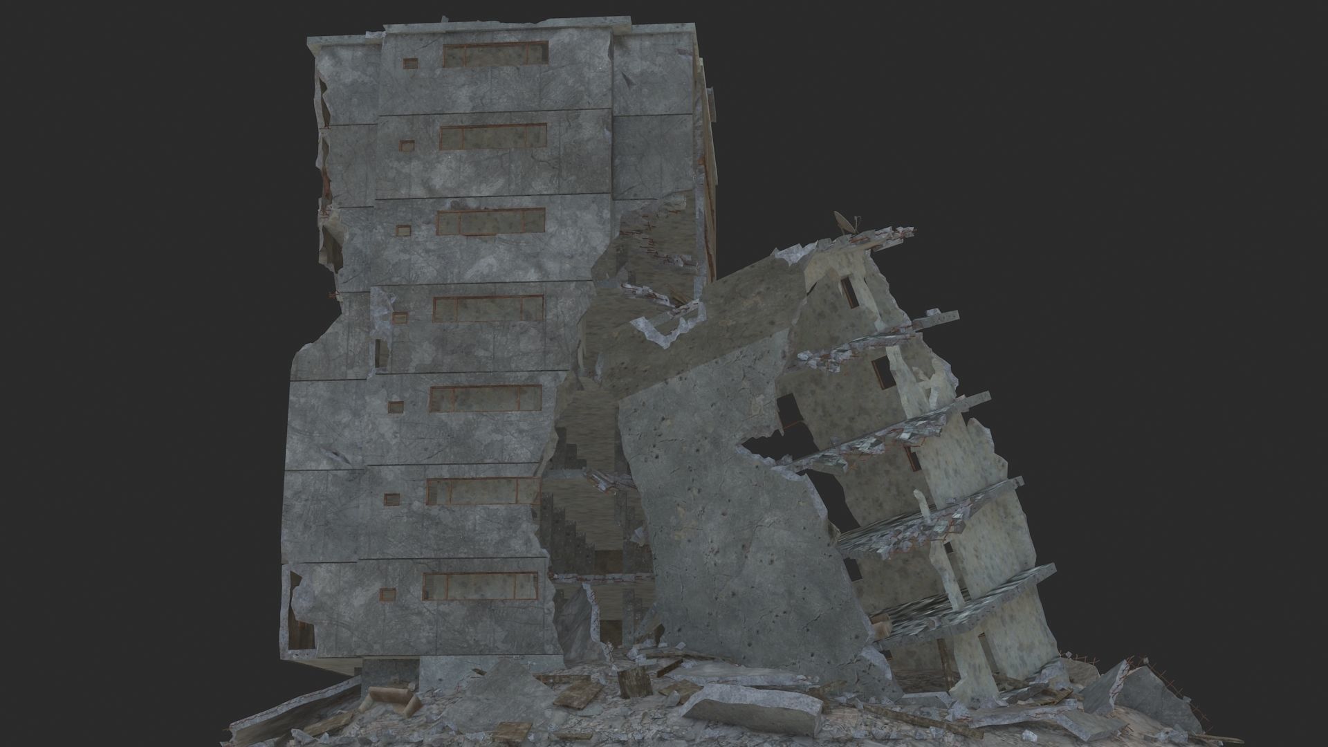 destroyed building  Low-poly 3D model_3
