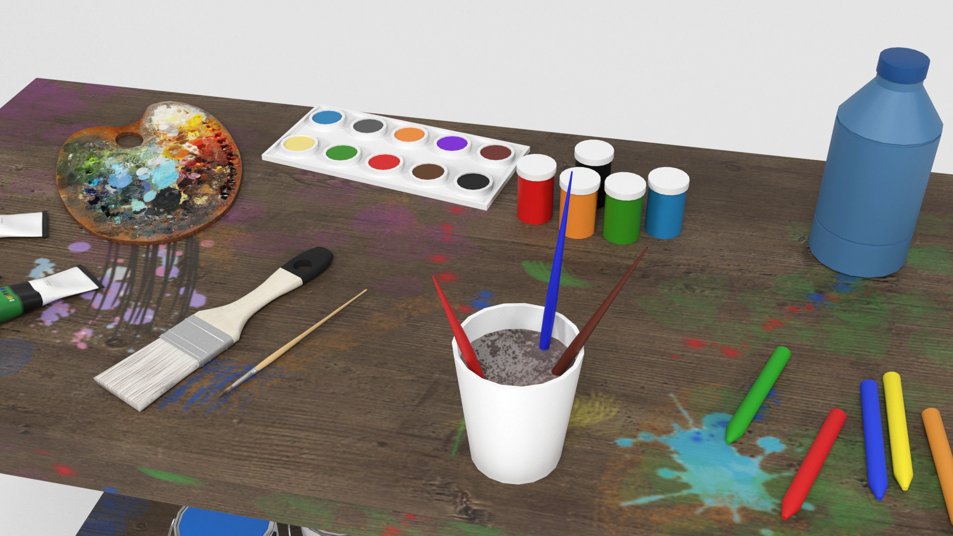 Painting table Low-poly 3D model_7