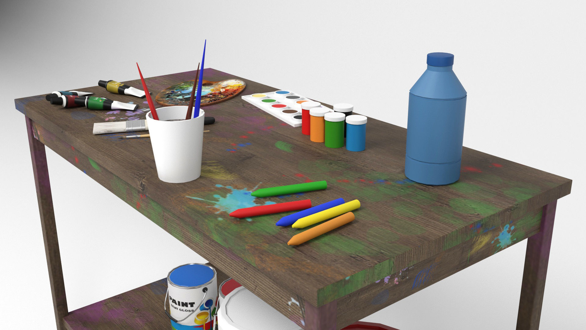 Painting table Low-poly 3D model_5